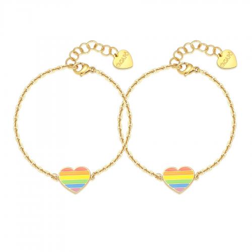 Coppia di bracciali dorati con cuori arcobaleno