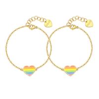 Coppia di bracciali dorati con cuori arcobaleno