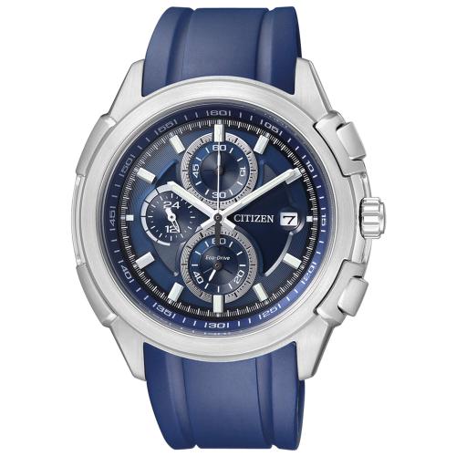 Cronografo Eco-Drive con cinturino in caucciÃ¹, quadrante blu