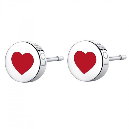 Orecchini serie Click tondi con cuore corallo