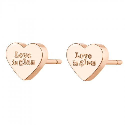 Orecchini dorati rosa serie Click con cuore "Love is glam"