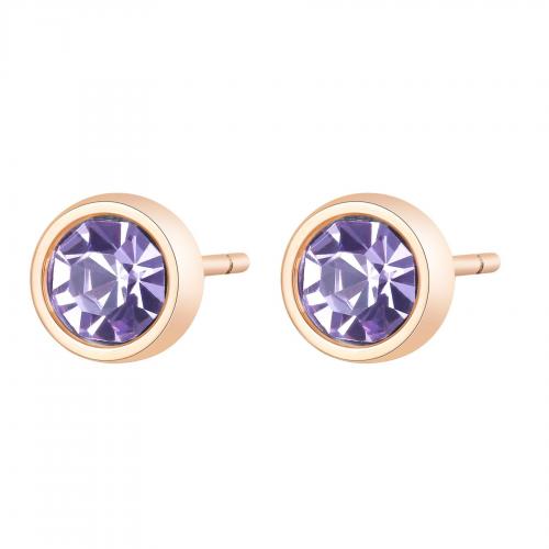 Orecchini dorati rosa serie Click con zircone viola