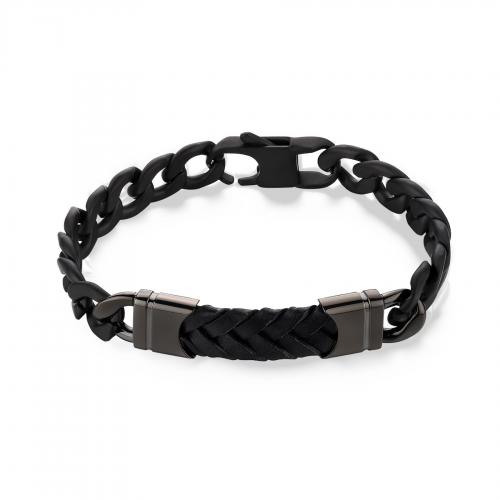 Bracciale serie Parkour nero con piastra cuoio