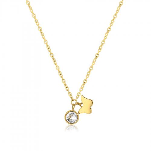 Collana dorata serie Lucky Light con farfalla e zircone