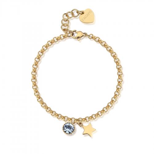 Bracciale dorato serie Lucky Light con stella e cristallo azzurro