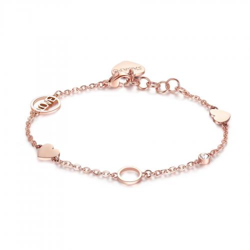 Bracciale dorato rosa serie Happy "Love" con cuori