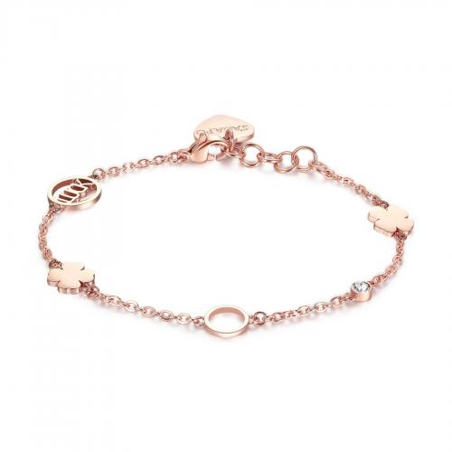 Bracciale dorato rosa serie Happy "Luck" con quadrifogli