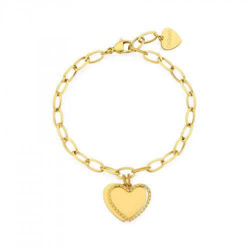 Bracciale dorato serie Message con doppio ciondolo a cuore