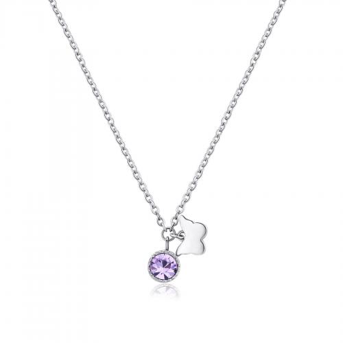 Collana serie Lucky Light con farfalla e cristallo rosa