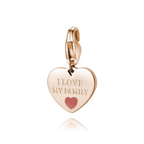 Charm dorato rosa serie Happy "I Love My Family" a cuore