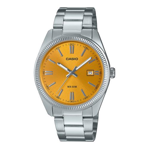 Orologio analogico uomo acciaio, quadrante giallo