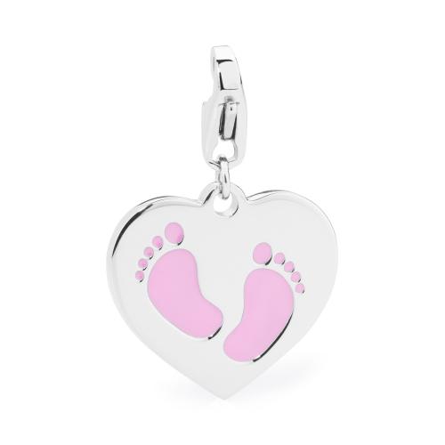 Charm serie Happy a cuore con piedini rosa