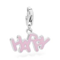 Charm serie Happy con scritta "Happy" rosa