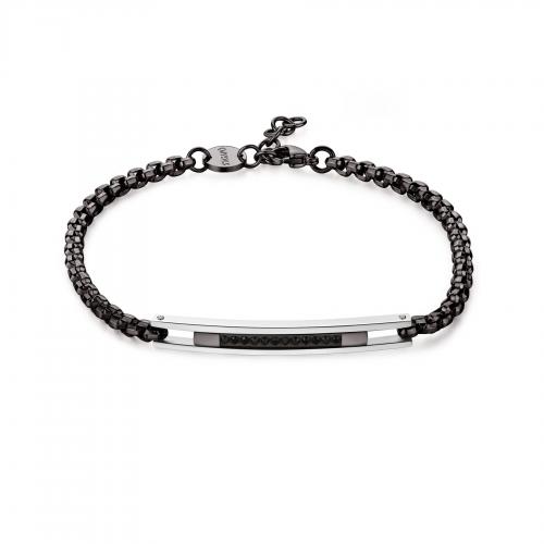 Bracciale nero serie Proud con piastra con zirconi