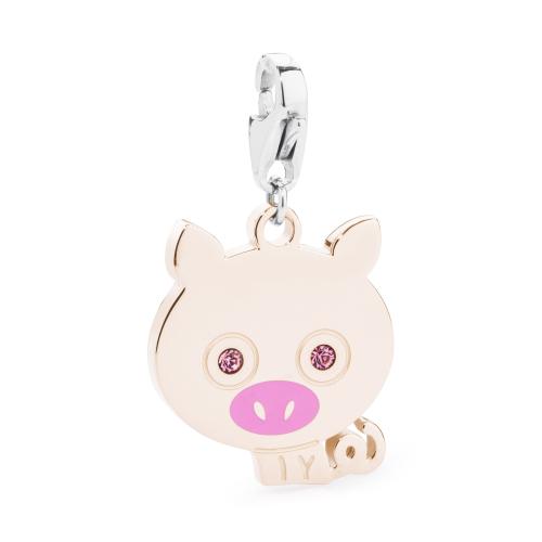 Charm dorato rosa serie Happy a maialino