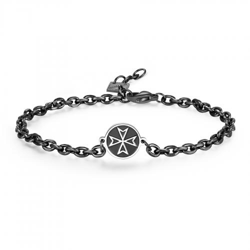 Bracciale nero serie Talisman con Croce di Malta