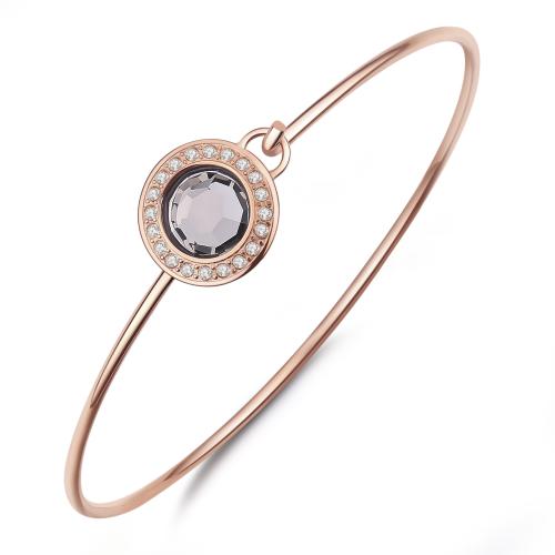 Bracciale rigido dorato rosa serie Luna con cristallo grigio