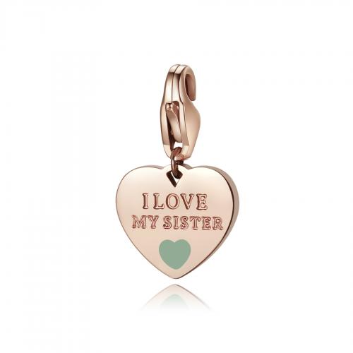 Charm dorato rosa serie Happy "I love my sister" a cuore