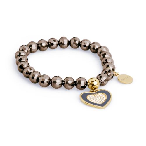 Bracciale elastico serie Friends marrone con cuore dorato