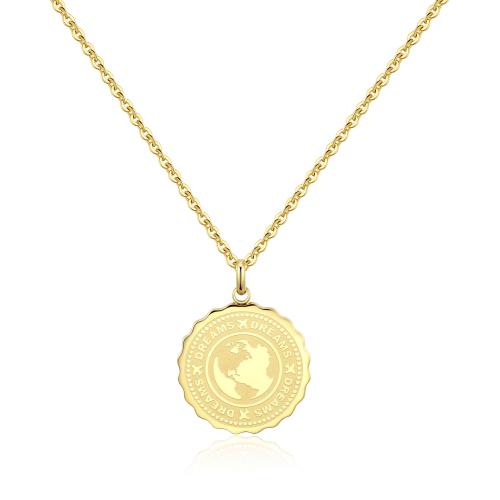 Collana dorata serie Lucky Coin con piastra con mondo