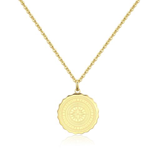 Collana dorata serie Lucky Coin con piastra con rosa dei venti