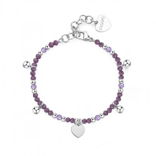 Bracciale serie Glint con sfere viola e cuore