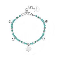 Bracciale serie Glint con sfere verdi e quadrifoglio