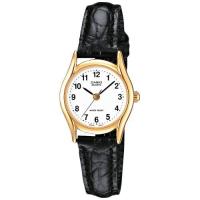 Orologio analogico donna, quadrante bianco, dorato, cinturino pelle nera