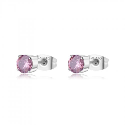 Orecchini serie Dazzly con zirconi rosa 5 mm.