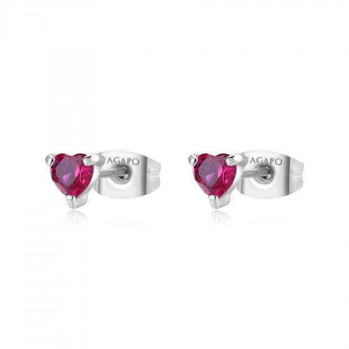 Orecchini serie Dazzly con cristallo a cuore fuxia 5 mm.