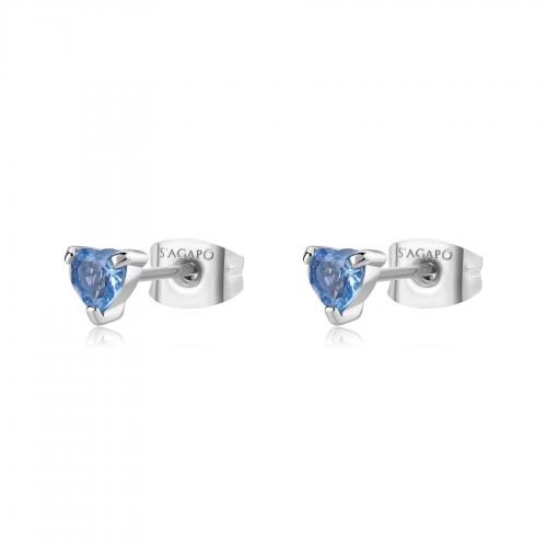 Orecchini serie Dazzly con cristallo a cuore blu 5 mm.