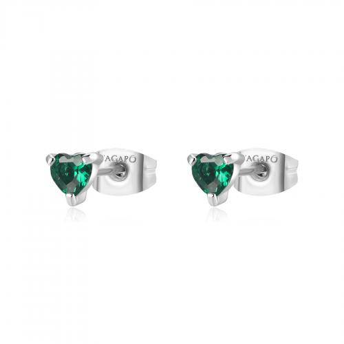 Orecchini serie Dazzly con cristallo a cuore verde smeraldo 5 mm.