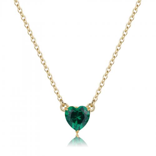 Collana dorata serie Dazzly con cuore verde smeraldo