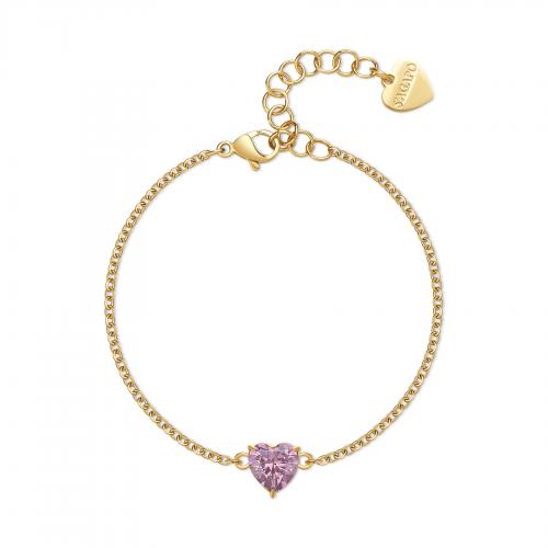 Bracciale dorato serie Dazzly con cuore rosa