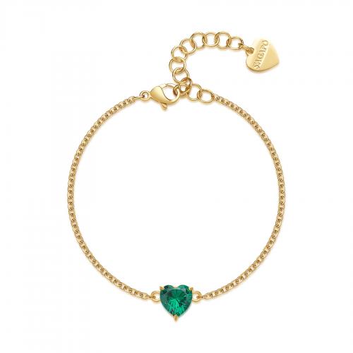 Bracciale dorato serie Dazzly con cuore verde smeraldo