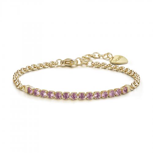 Bracciale dorato serie Dazzly con sezione snodata con cristalli rosa