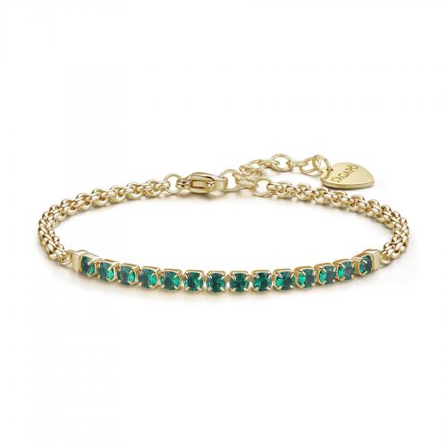 Bracciale dorato serie Dazzly con sezione snodata con cristalli verde smeraldo