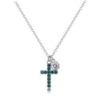 Collana serie Dazzly con croce verde smeraldo e zircone