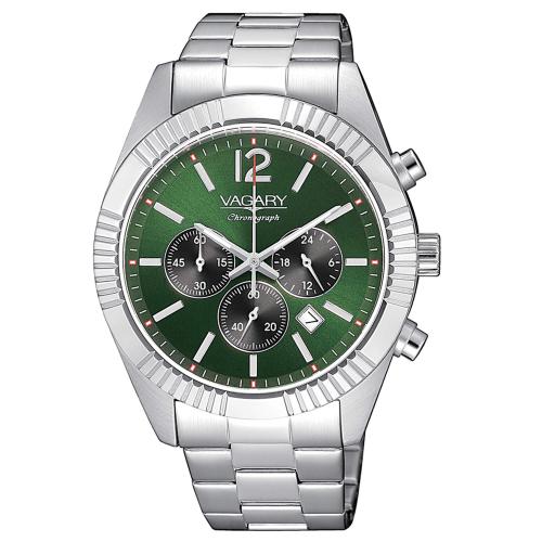 Cronografo acciaio, 41 mm., quadrante verde