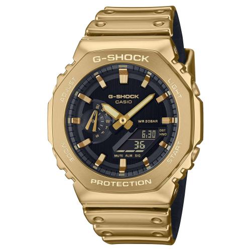 G-Shock serie GM-2100, lunetta acciaio dorato, cinturino metallizzato gold