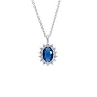 Collana in argento con ciondolo ovale con cristallo blu e cubic zirconia