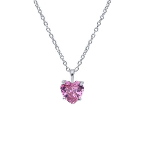 Collana in argento con ciondolo con cristallo rosa a cuore