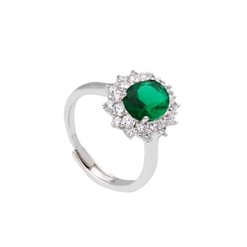 Anello in argento con cristallo verde e cubic zirconia