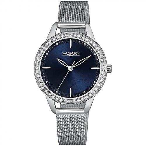 Solo tempo donna in acciaio 31 mm. con cristalli, quadrante blu, bracciale maglia Milano