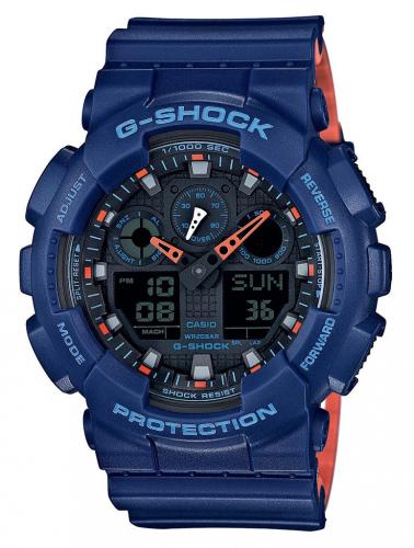 G-Shock serie GA-100, blu/arancio