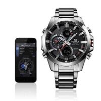 Orologio uomo in acciaio, connessione Bluetooth, quadrante nero, solare