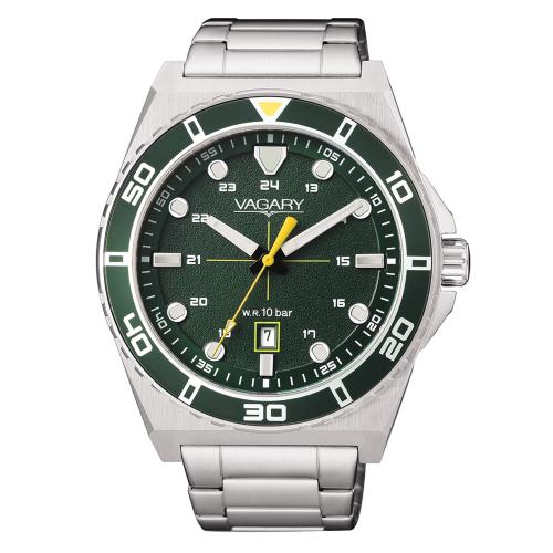 Solo tempo uomo, 42 mm., acciaio, verde