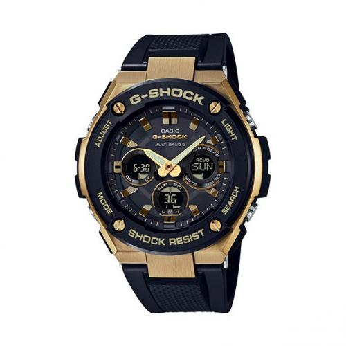 G-Shock digi/ana, solare, radiocontrollato, cassa acciaio dorato, cinturino resina