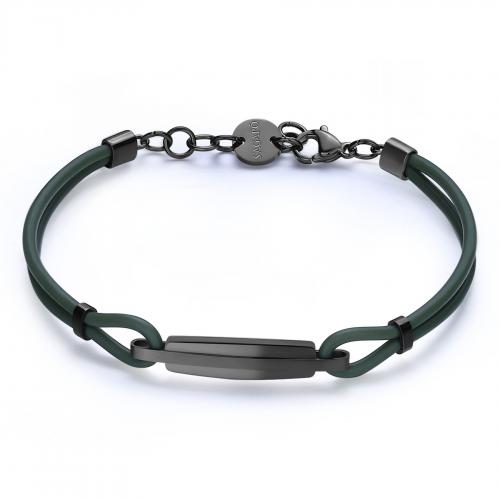 Bracciale serie Panama in acciaio  brunito e caucciÃÂ¹ verde