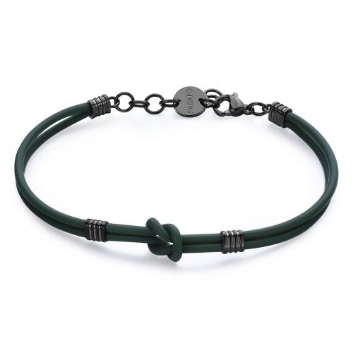 Bracciale serie Panama in acciaio brunito e caucciÃÂ¹ verde